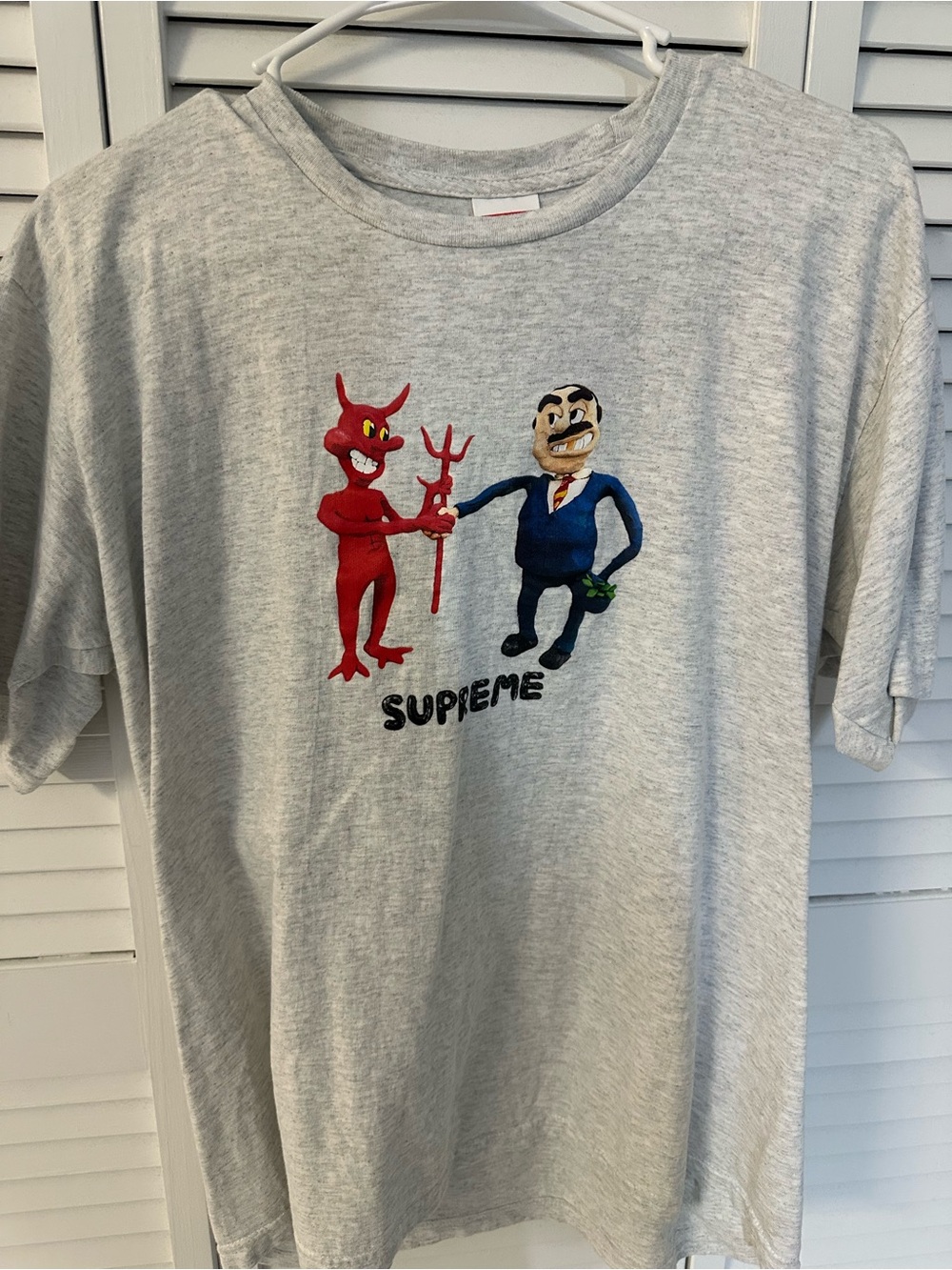 Supreme Grey Tee with Red and Navy Graphic